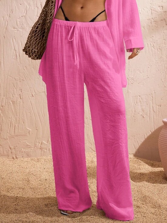 MODA ME COUTURE Pants - Hot Pink Women's Beach Tie-Up Wide Leg Pants